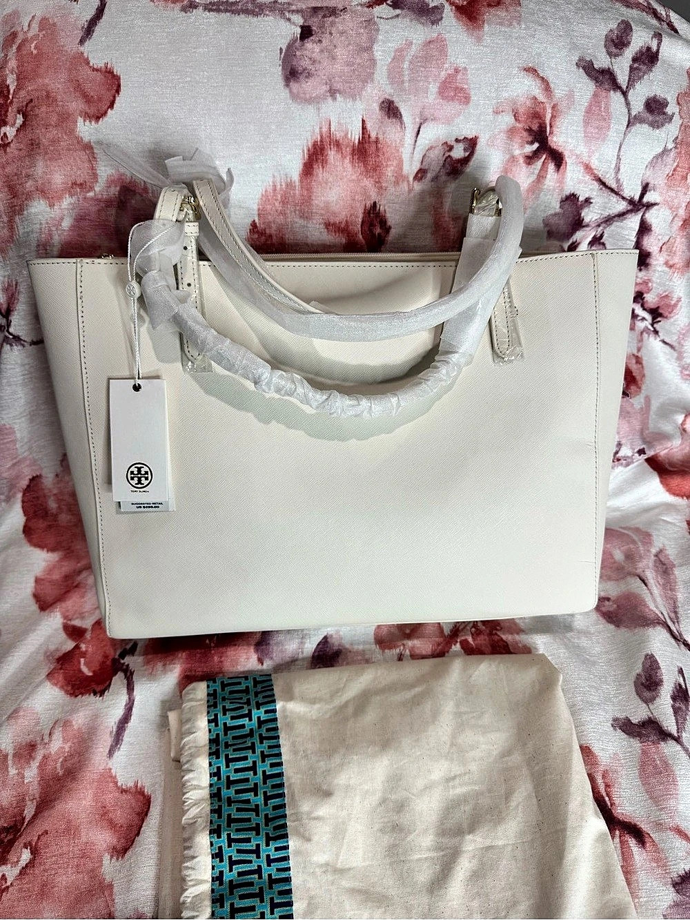 Tory Burch Saffiano Leather Tote Bag in White